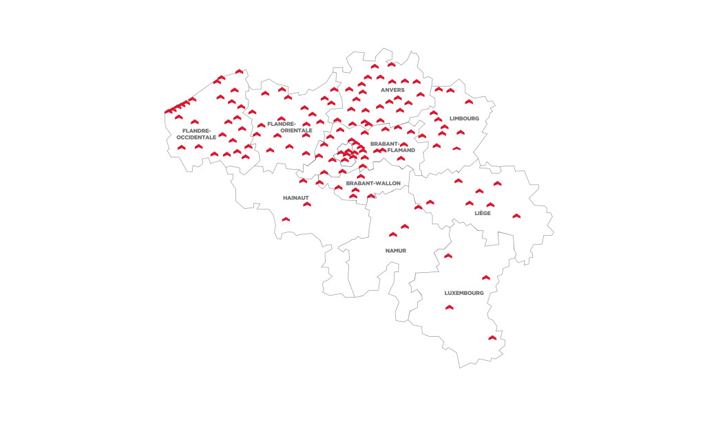 La carte de la Belgique avec tous les agences ERA.